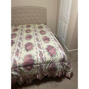 Vintage Glynda Turley Rose Rhapsody Comforter With Lace Trim Ruffle Queen Size